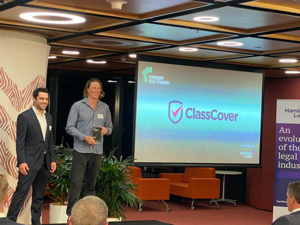 ClassCover CEO Ben Grozier accepts the award for EdTech Scale Up of the Year.